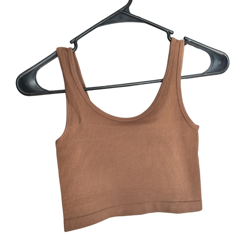 Brown Ribbed Crop Top - Picture 2 of 2